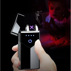 Electric double arc lighter USB rechargeable windproof flameless plasma pulse lighter with LED power display USB lighter