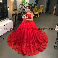 Красный саудовско-Аравийский свадебное платье вышитое бисером Винтаж аппликации кружево Пышные свадебные платья-пачка с юбкой кружевные бальные платья Плюс Размеры нарядное платье