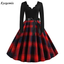 Винтажное рождественское платье в клетку с принтом, Женские Повседневные Вечерние платья в стиле пэчворк, халат с музыкальной нотой, 50S 60 S, рокабилли, качели, Pinup Vestidos