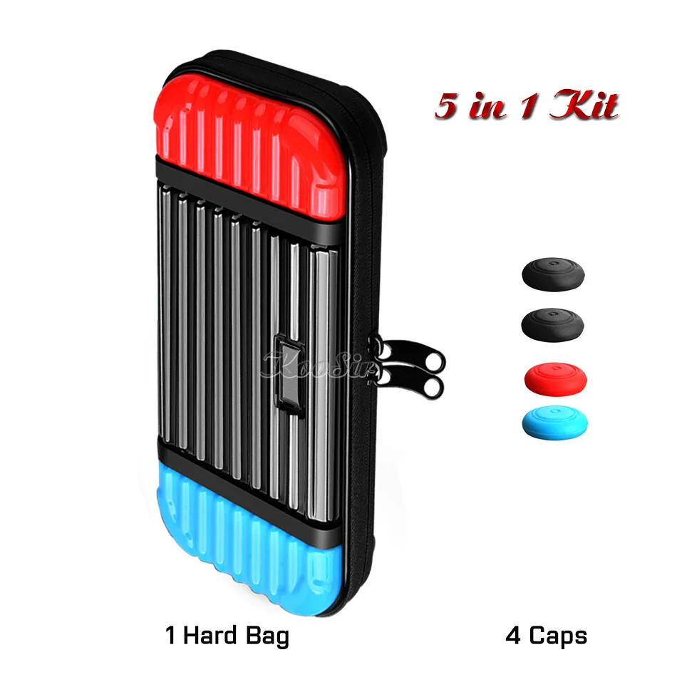 5 IN 1 KIT Сумка для переноски для путешествий, чехол для ПК, 2 пленки из закаленного стекла, жесткий чехол с кристаллами, 4 крышки Joycon для Nintendo doswitch - Цвет: 5 IN 1 KIT
