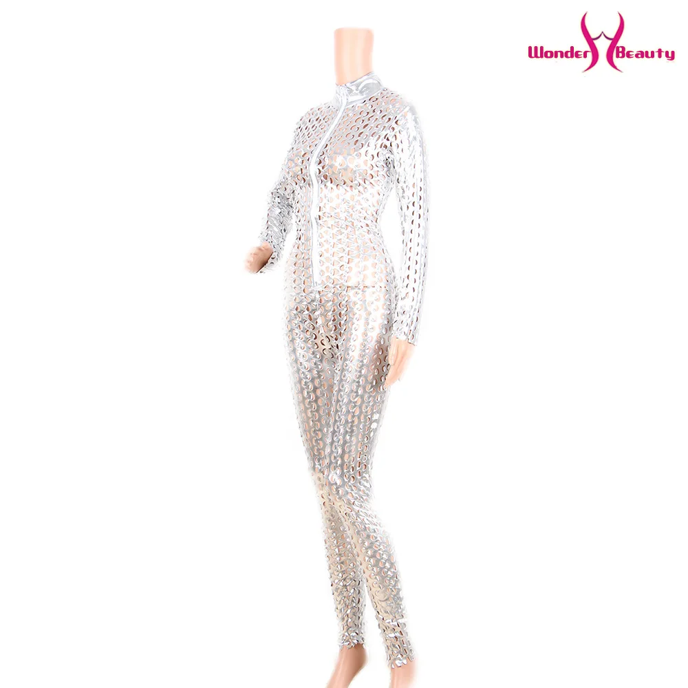 wetlook catsuit pu faux leather jumpsuit zentai costume women zipper front hollow out hole pole dance nightclub vinyl bodysuit (25)