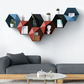 

Hexagon wall-mounted storage rack floating shelf display rack hanging flower pot