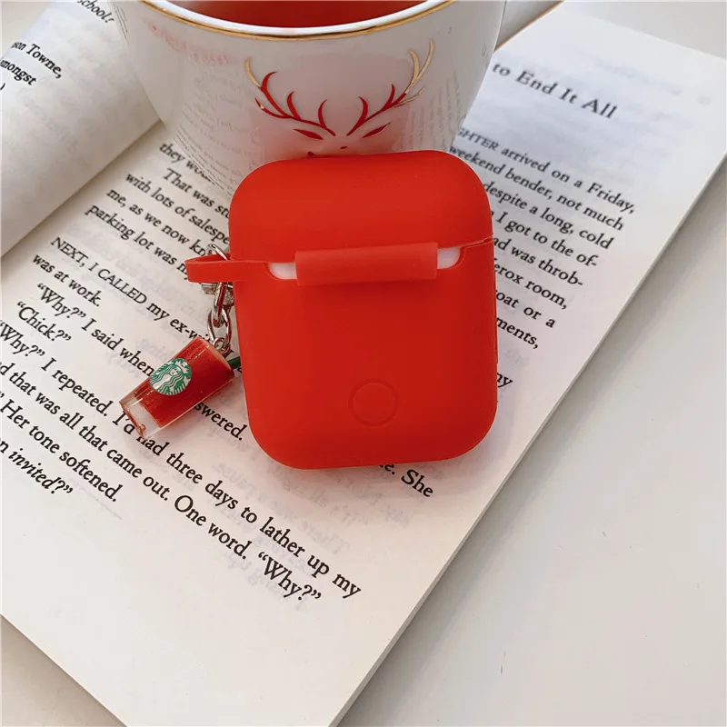 Cute Coffee Pendant For Apple AirPods 2&1 Soft TPU Charging Decorative Wireless Bluetooth Headphone Earphone Protective Case#S0 - Цвет: Красный