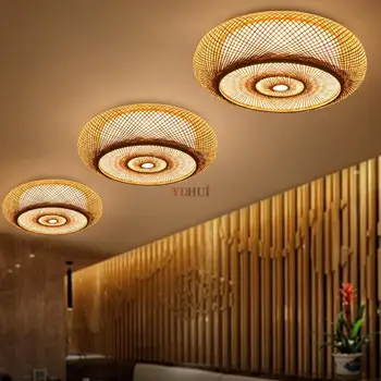 

Hand-woven Ceiling Lamp Bamboo Wicker Rattan Round Lantern Ceiling Lights Asian Japanese Plafon Lamp Bedroom Living Room Fixture