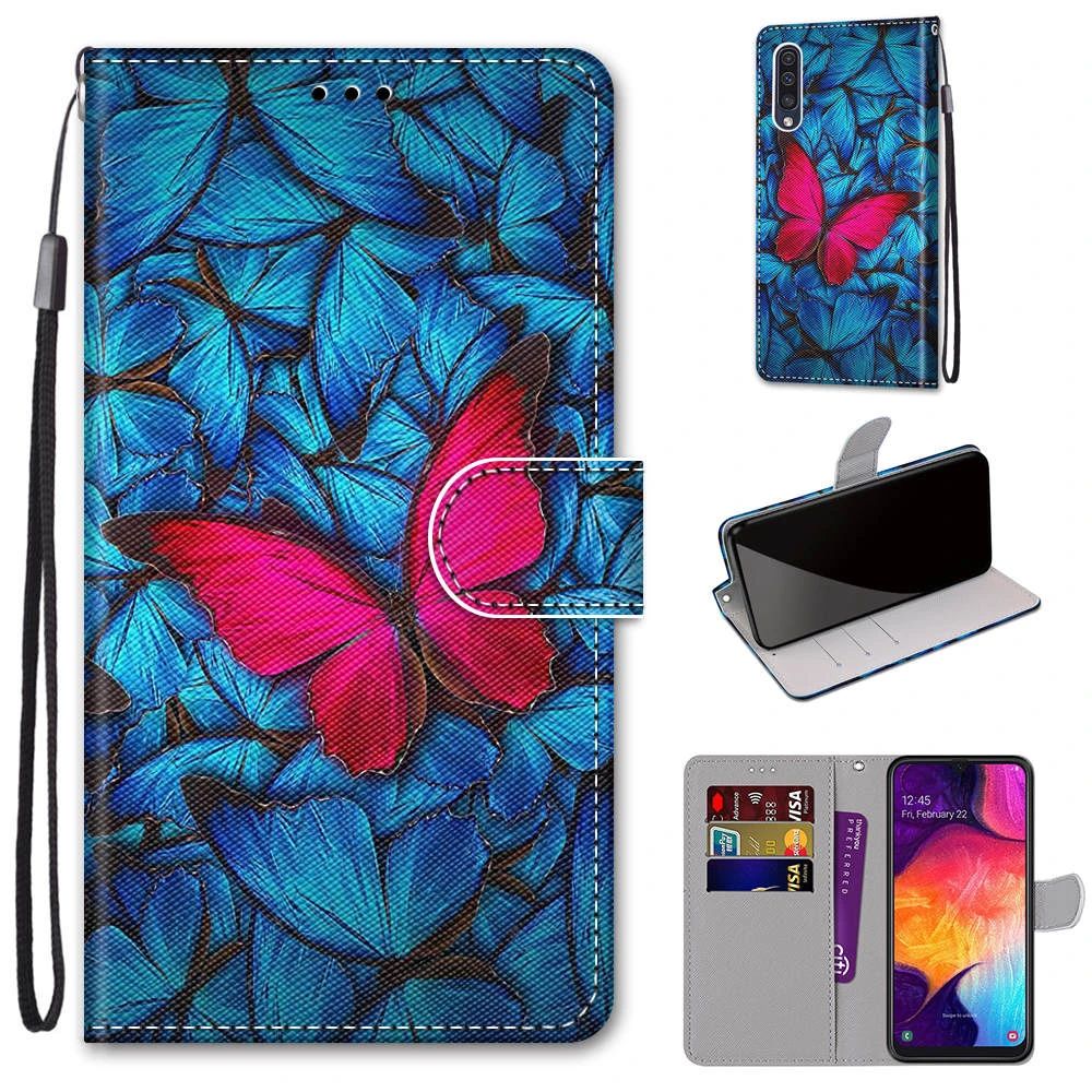 Painted Leather Flip Phone Case For Samsung A10 A20 A20S A20E A30 A30S A40 A50 A50S A70 A70S Wallet Card Holder Stand Book Cover phone case,leather phone case,leather wallet case,leather case