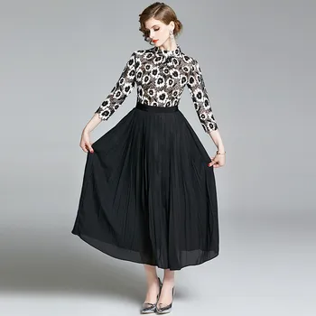 

Top Fashion Spring Autumn Women Runway Maxi Dress Long Sleeve Flower Lace Patchwork Sexy Evening Party Robe Femme Vestidos