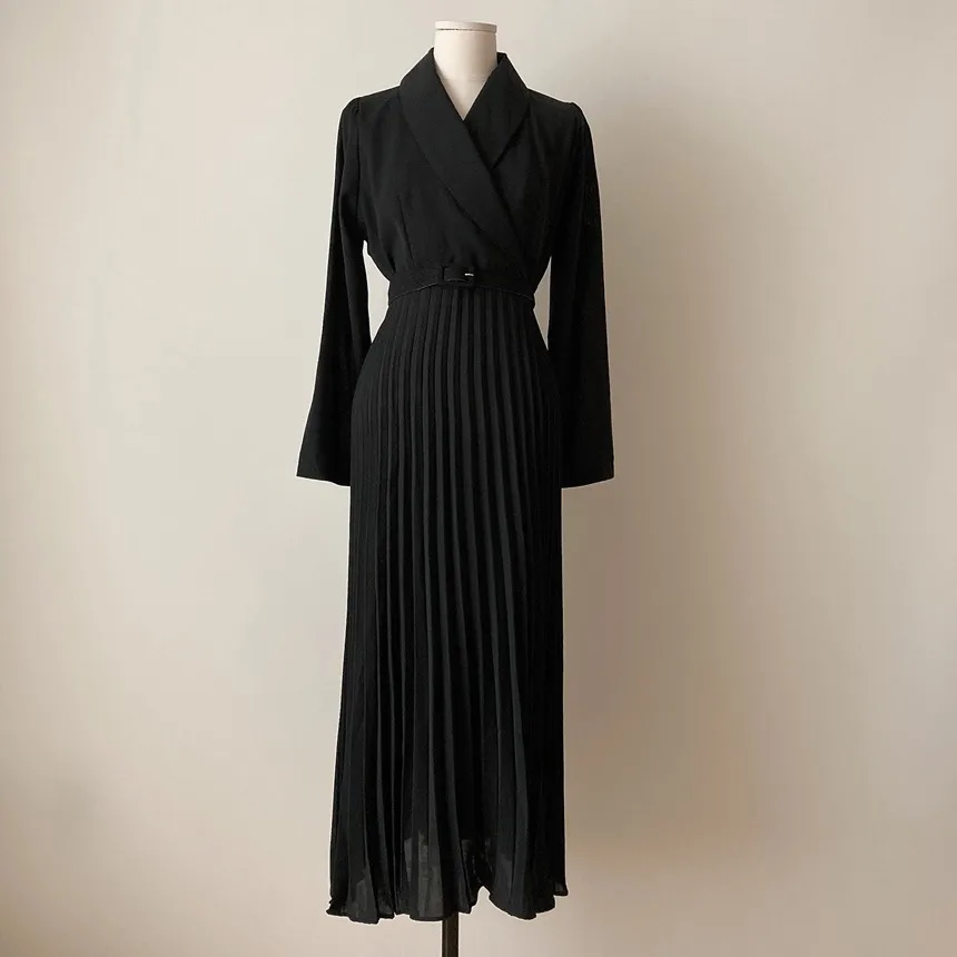 

Элегантное офисное женское платье-Блейзер, женское Плиссированное длинное платье с поясом, весна-осень 2021, женское праздничное платье с длинным рукавом