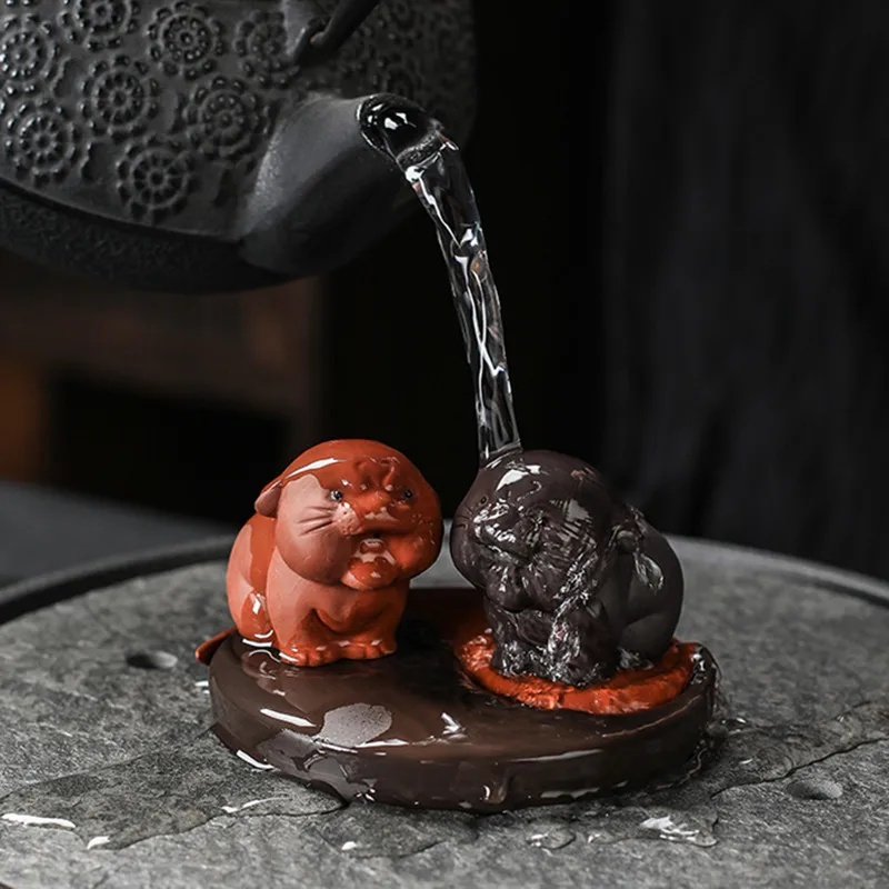 1PCS Creativity Handmade Purple Clay Tea Pet Chinese Zodiac Tiger Statue Ornaments Boutique Tea Decoration Accessories Crafts