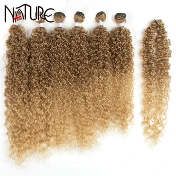 

Nature Black Hair Bundles Afro Kinky Curly Synthetic Hair Extensions 7 Pcs 22-26 inch Ombre Brown Hair Weave Bundles Curly Hair