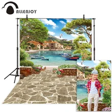Allenjoy paysage photographie toile de fond venise été lac navire pierre fleur photo arrière plan studio photocall photophone vue 