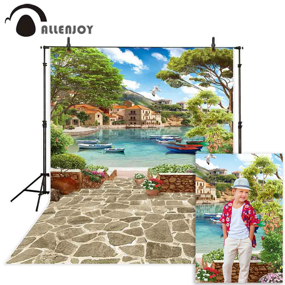 Allenjoy фон для фотосъемки с пейзажем Венеция летнее озеро корабль каменный цветок