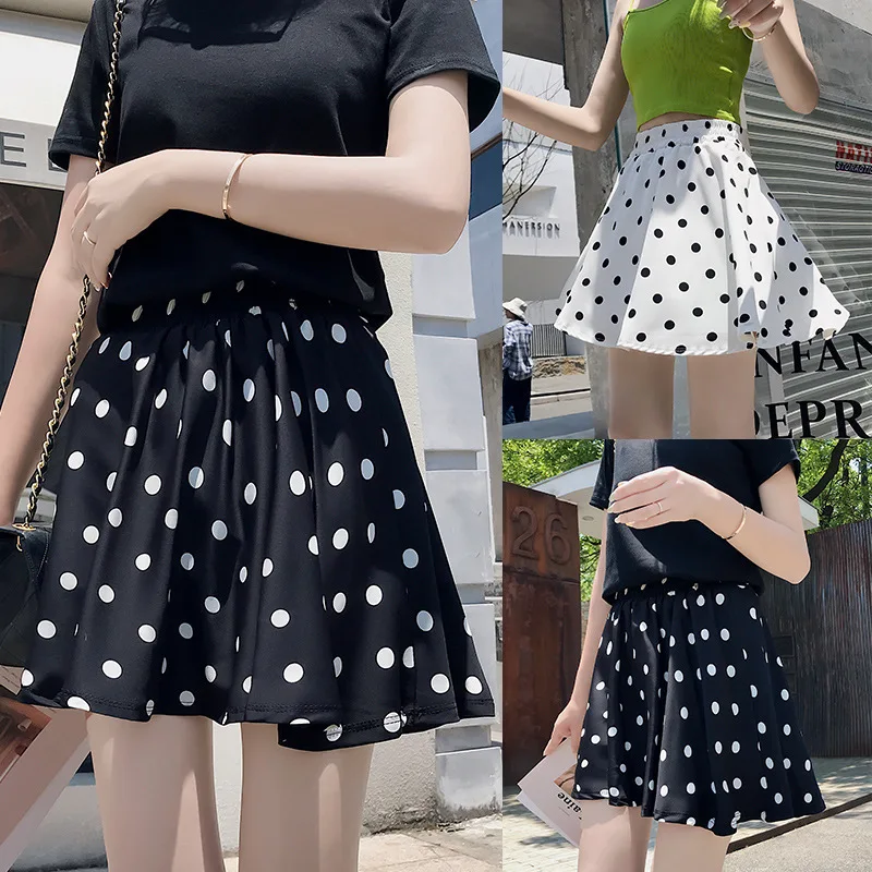 

Summer New Style Polka Dot Skirt A- line Pleated Skirt Children Short Skirt Summer High Waist INS Super Fire Black And White wit