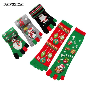 

1Pairs/lot=2Pieces Christmas Five-Finger Socks Cotton Female Autumn Winter Deodorant Toe Five Toe Socks Warm Woman