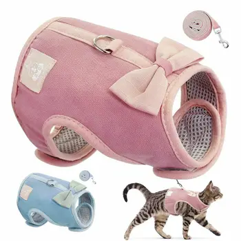 

For Small Dog Cat Product Adjustable Harness Leash With Bow Vest Knot Mesh Padded Fashion Pet Accessories Crafts