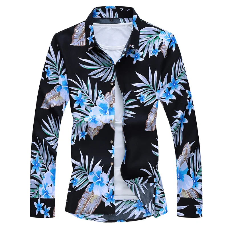 

HIP HOP 2020 Autumn Spring Clothes Shirt Men Long Sleeves Big Size M-5XL 6XL 7XL Hawaiian Beach Casual Floral Shirt For Man