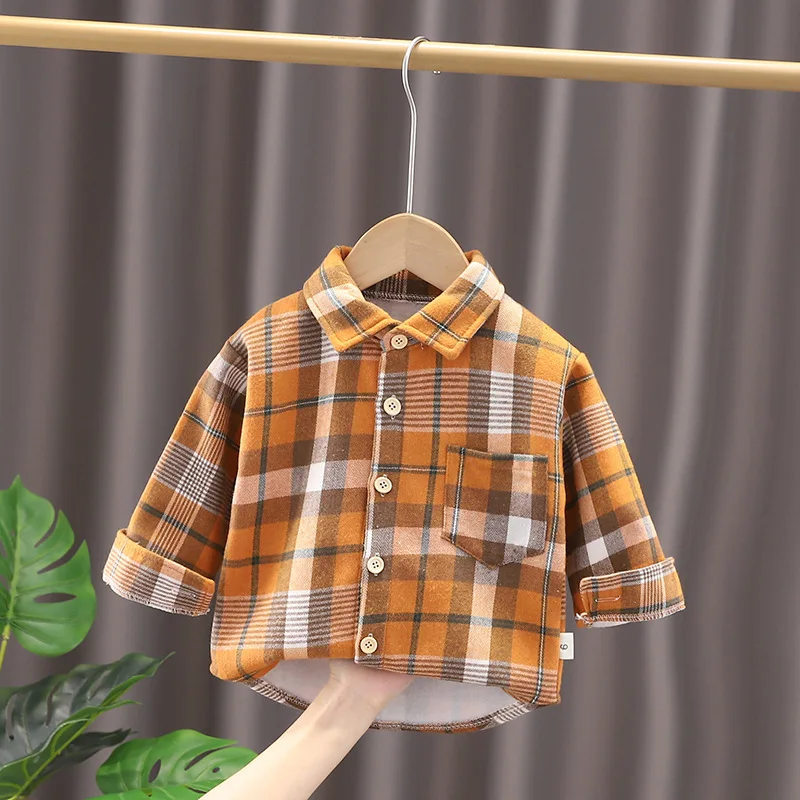 

Baby Boy Long Sleeve Shirt 2022 Autumn Winter Thick Warm New Toddler Plaid Shirts Infant Clothes For 1-5Y Boys