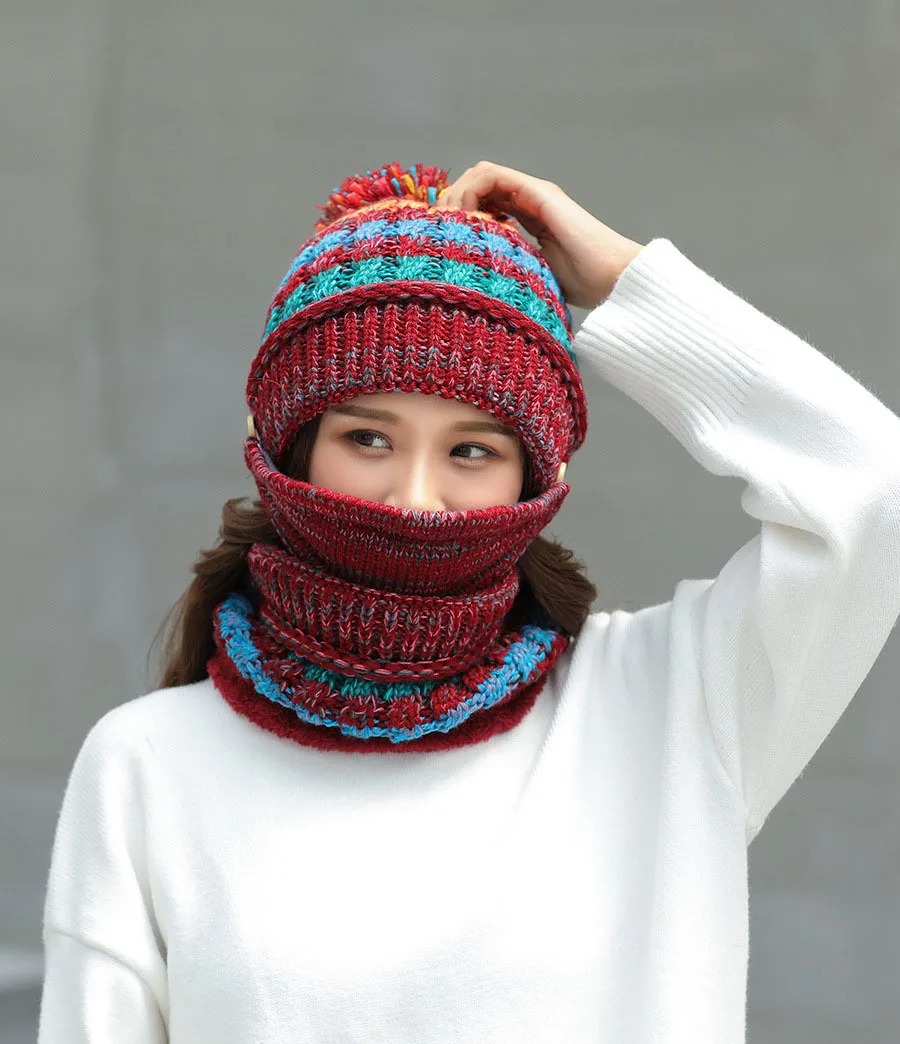 Зимняя шапка Skullies Beanies шапки зимние шапки для женщин девушки шерсть шапочки с шарфами Балаклава маска Gorras шапка вязаная Лыжная Шапка Кепка