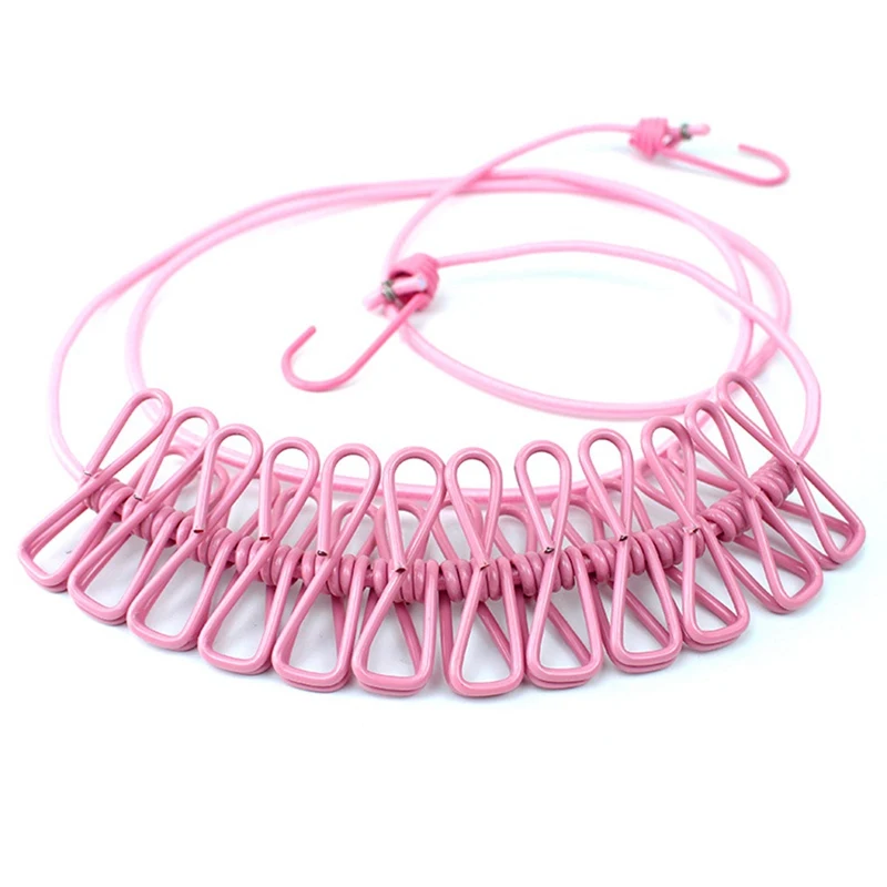 Outdoor Travel Hanger Clothesline Portable Retractable Plastic Windproof Non-slip Stretch Clothesline with Clips