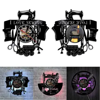 

Vintage Handmade I Love Sewing Machine Wall Clock Silent Record Wall Clock Wall Watches Sewing Machine Art Home Bar Decoration