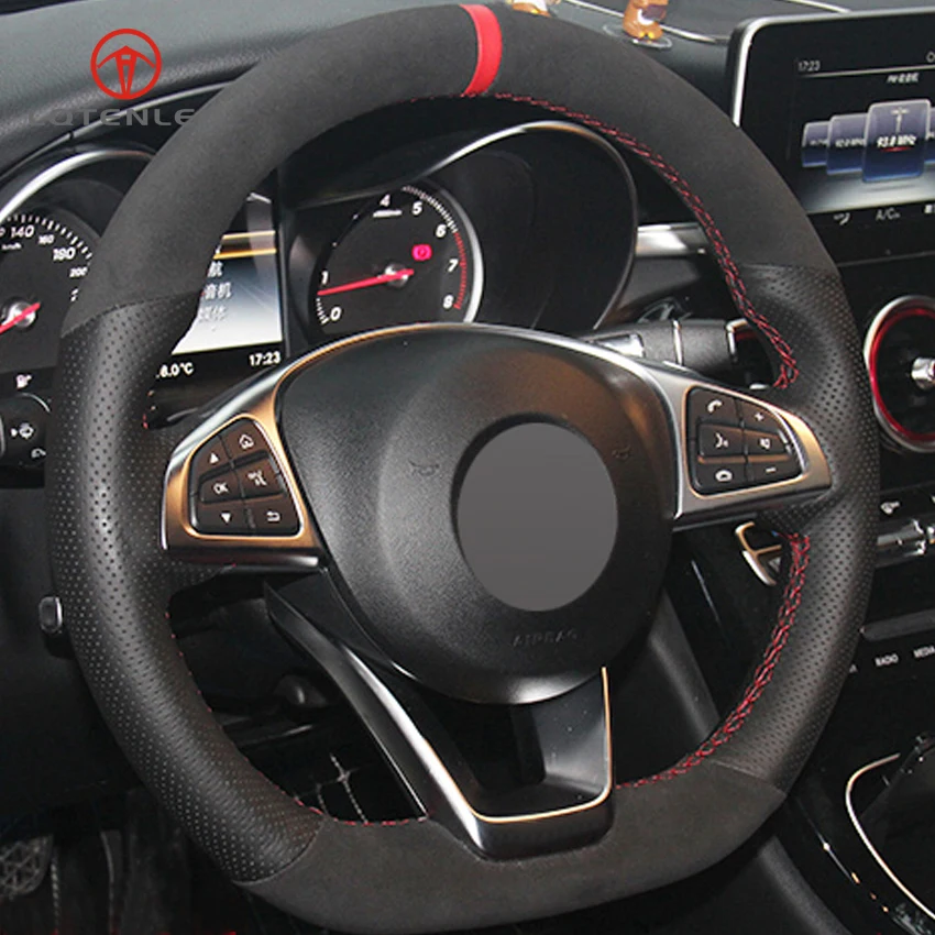 

LQTENLEO Black Leather Suede Car Steering Wheel Cover for Mercedes Benz C200 C250 C300 B250 B260 A200 A250 Sport CLA220 CLS400