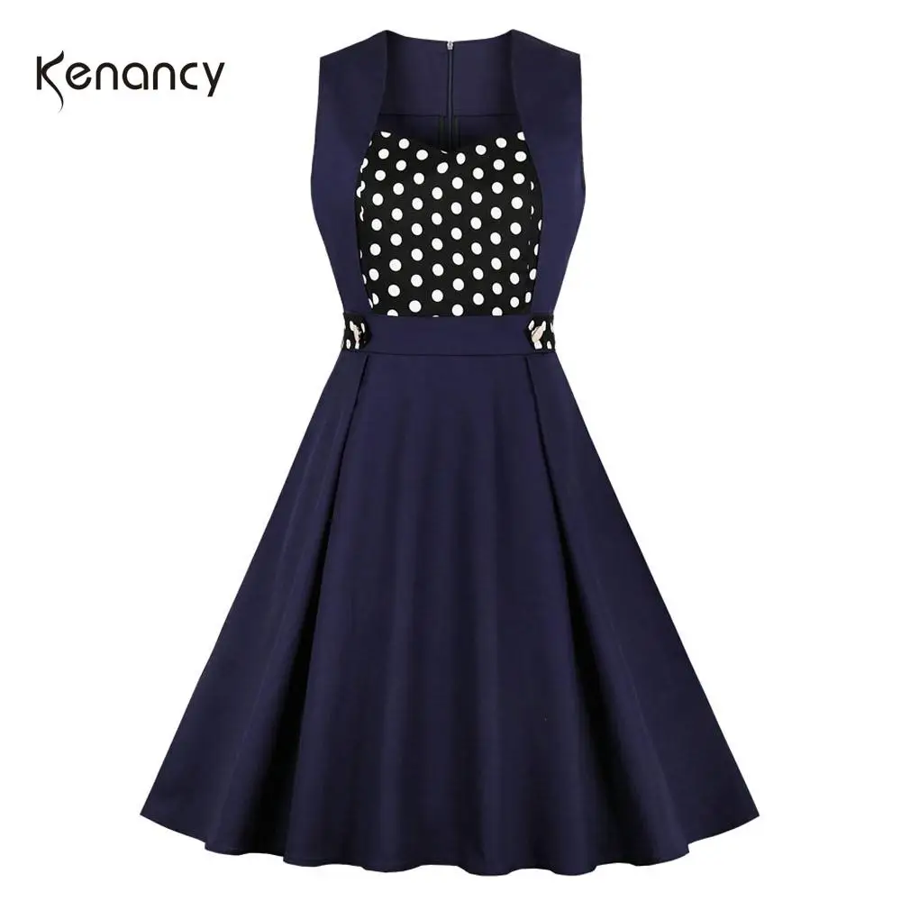 Женское платье в горошек с высокой талией без рукавов|Платья| |