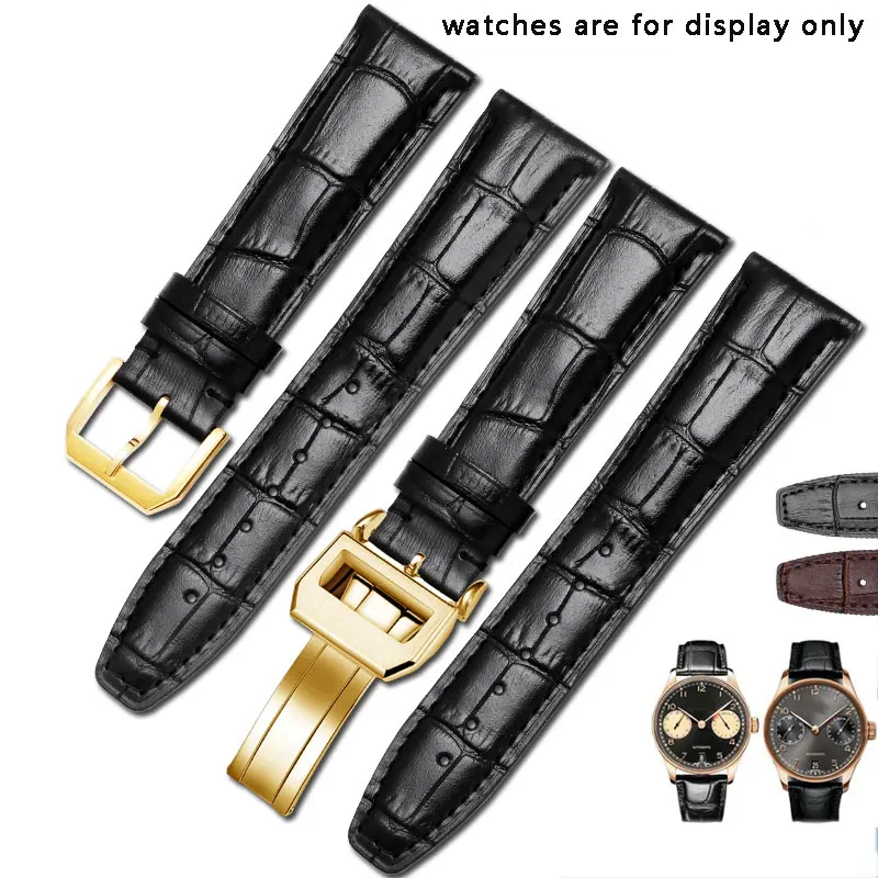 PEIYI 20mm 21mm 22mm Cow leather watch band black and brown bracelet