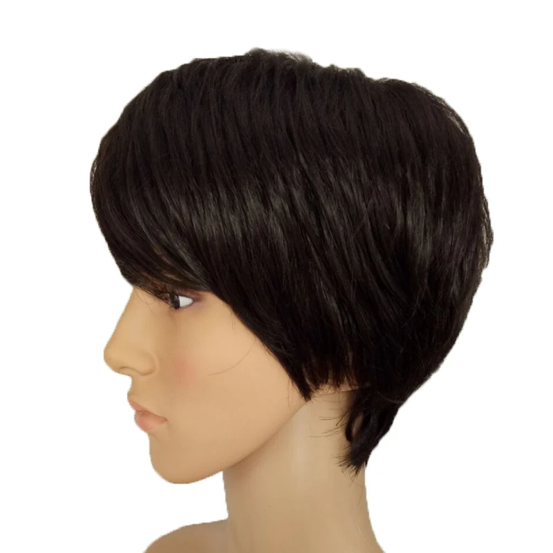 HAIRJOY Short  Straight Full Wig for Women and Men SyntheticHair Wigs Side Bangs Heat Resistant 5 Colors Available Free Shipping
