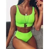 2022 nouveau Sexy taille haute Bikini maillot de bain femmes maillots de bain Bandeau Push Up Bikini ensemble boucle maillot de bain plage porter maillot de bain ► Photo 2/6