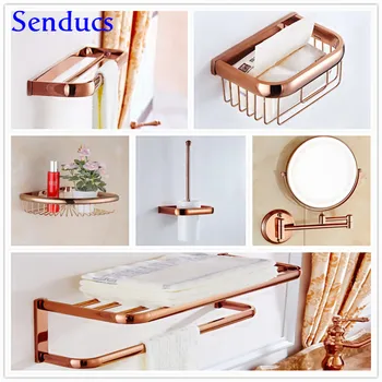 

Bathroom Hardware Set Senducs Rose Gold Bathroom Hardware Set Quality Brass Towel Rack Inwall Toilet Brusher Brass Bath Mirror