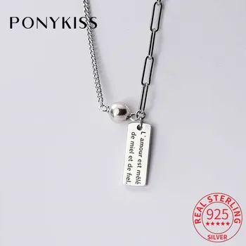 

PONYKISS Vintage S925 Sterling Silver Beads and Letter Sign Choker Necklace Women Anniversary Jewelry Asymmetry Accessory