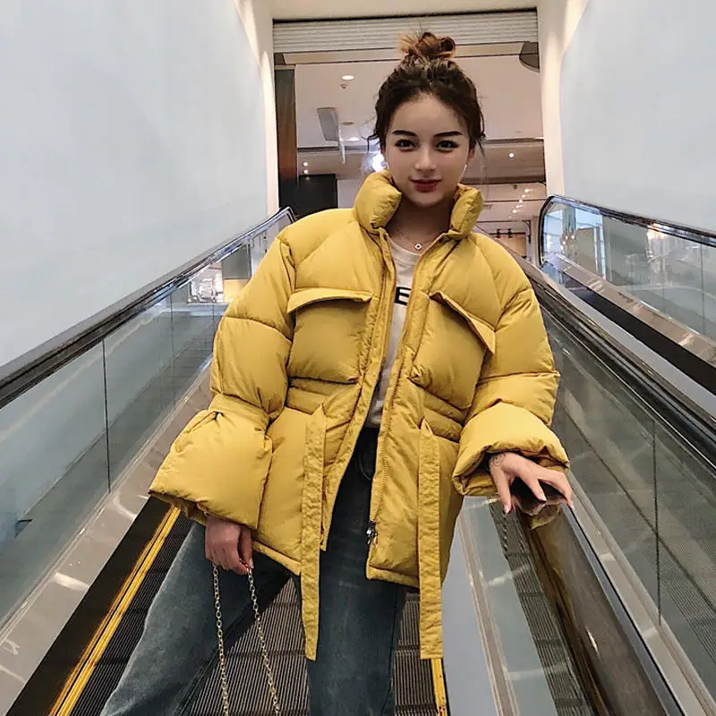 Yellow Parkas Модные женские зимние куртки, парки, толстый теплый черный пуховик, хлопковое пальто для женщин, свободное, с подкладкой, одноцветное, BF, женское короткое пальто, Q2111 - Цвет: Yellow Parkas