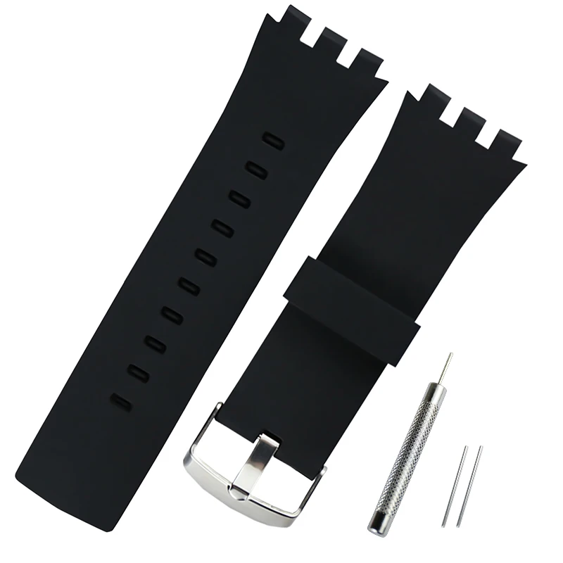 24 мм натуральный Силиконовый водонепроницаемый ремешок подходит для Swatch touch SURB100 SURW102 SURB101 мужские аксессуары для часов - Цвет ремешка: black