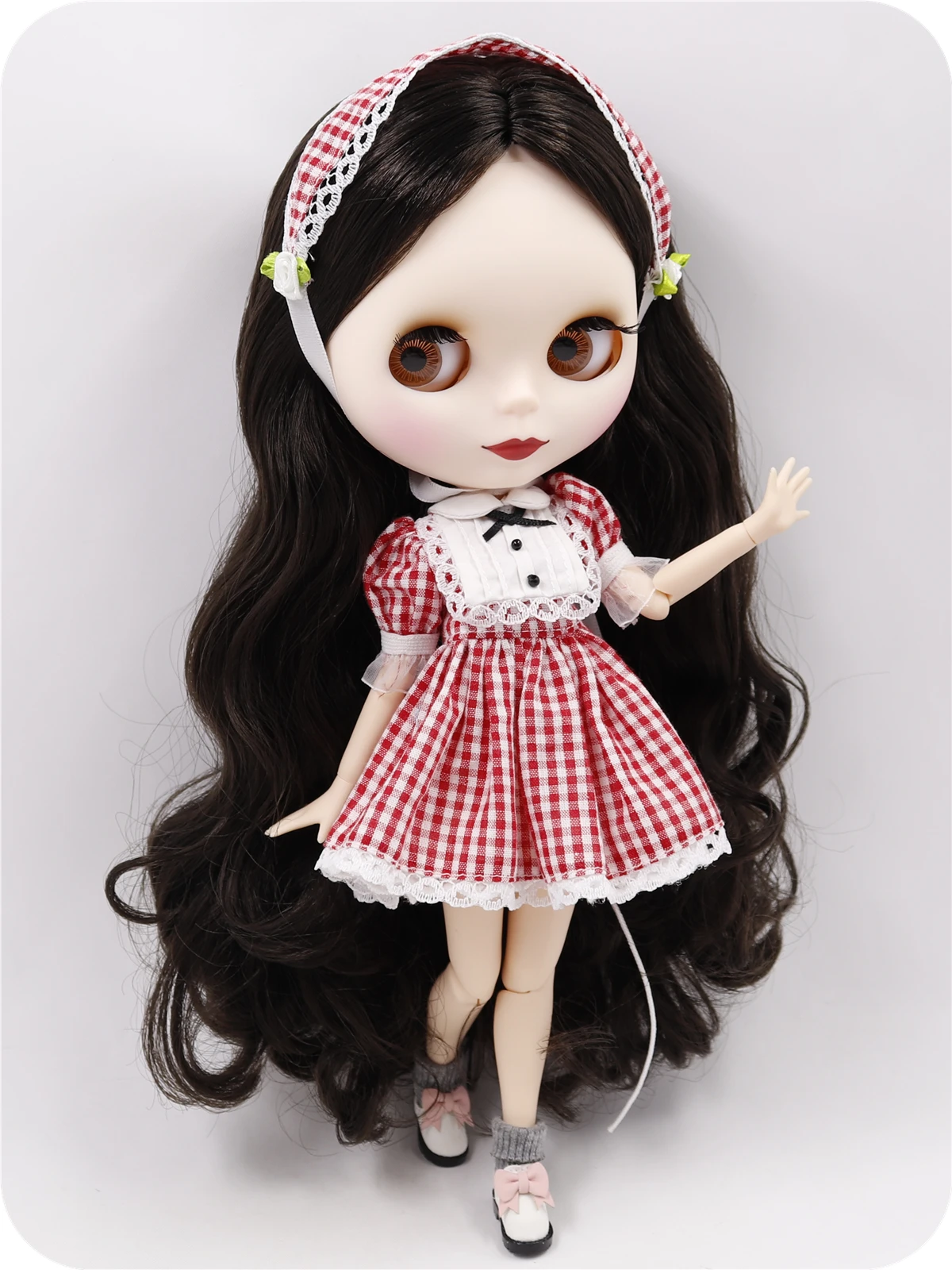 Neo Blythe Doll Red White Check Dress with Hair Band 2