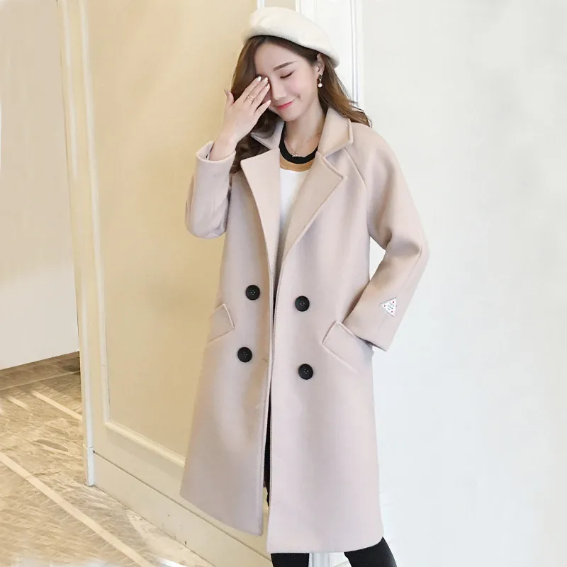 Autumn and winter woolen coat female Korean version loose student popular Hepburn medium long sleeve woolen coat winter