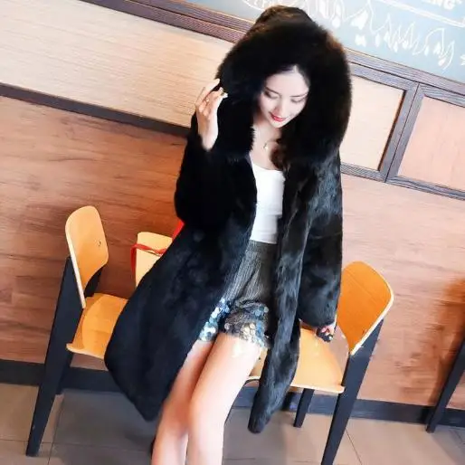 black hooded Leopard Women faux fur Coats Ladys Full Sleeve Black Faux Mink Fur Coats Women Tops Warm Fluffy Outwear Warm Jacket M752 - Цвет: black hooded
