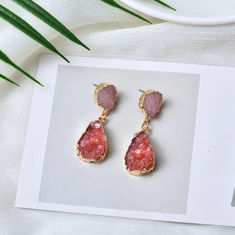 HONG New Korean Vintage Geometric Acrylic Drop Earrings for Women Fashion Metal Geometric Gold Hanging Earring Jewelry - Окраска металла: HONG