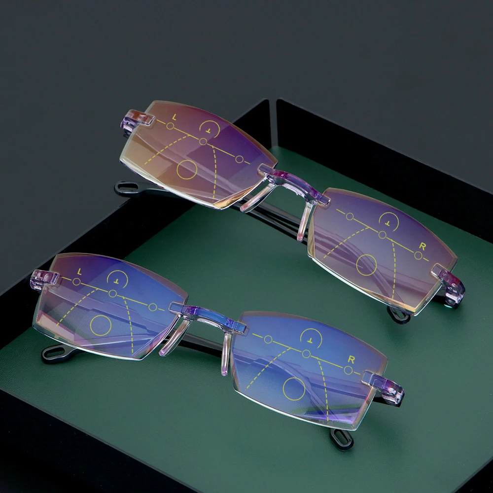 

+1.0~+4.0 Ultralight Rimless Reading Glasses Progressive Multifocal Presbyopia Eyeglasses Blue Light Blocking Computer Goggles
