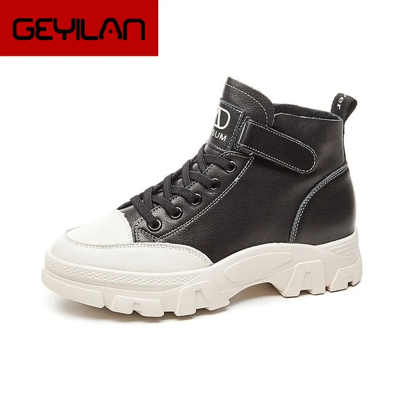 

Genuine Leather High-top Women's Shoes Thick-soled White Shoes Casual Flat Martin Boots Women Winter Boots Snow Boots Rain Boots
