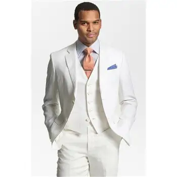 

Custom Made Men Suits Notch Lapel Groom Tuxedos Linen Best Men Wedding Groomsmen ( Jacket+Vest+Pants+Tie ) E254