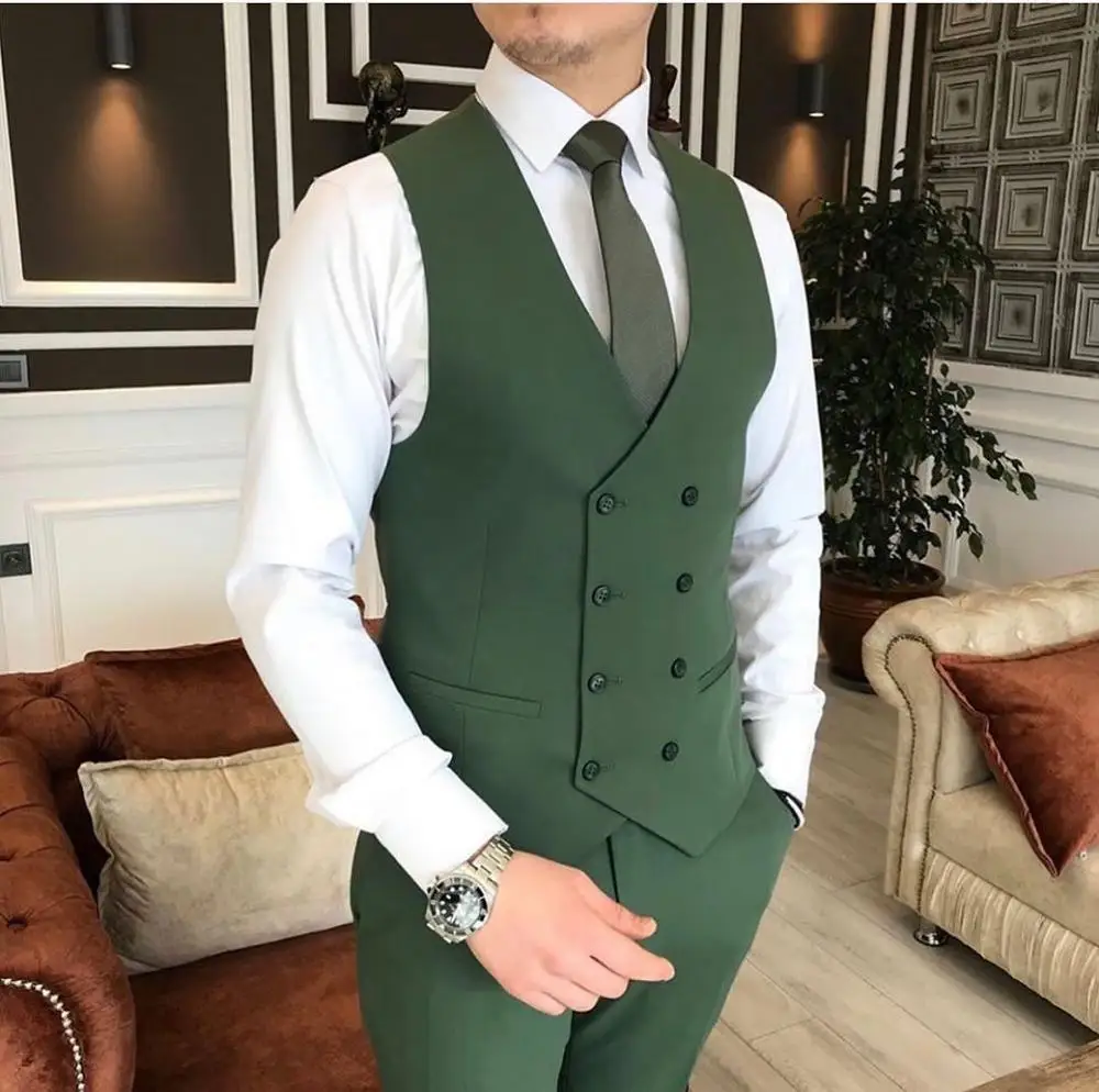 Hunt Green Double Breasted Vest 2 Pcs 
