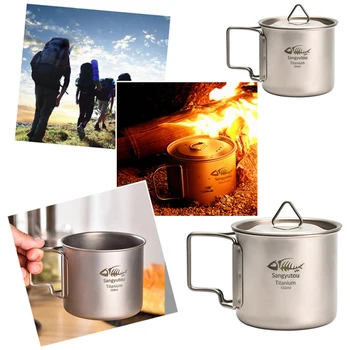 

Outdoor Titanium Cup Mug Pots Tableware Mug With Lid 350/450/550/650/750ml Picnic Water Camping Cup Outdoor Tableware