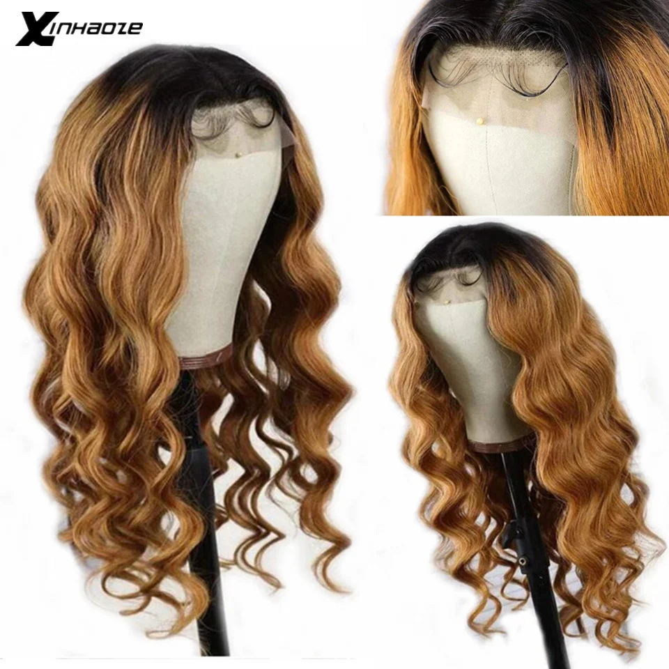 

1B 27 Ombre Color Honey Blonde Lace Front Wig Brazilian Body Wave Remy Hair Ombre Human Hair Wigs Pre Plucked Bleached Knots