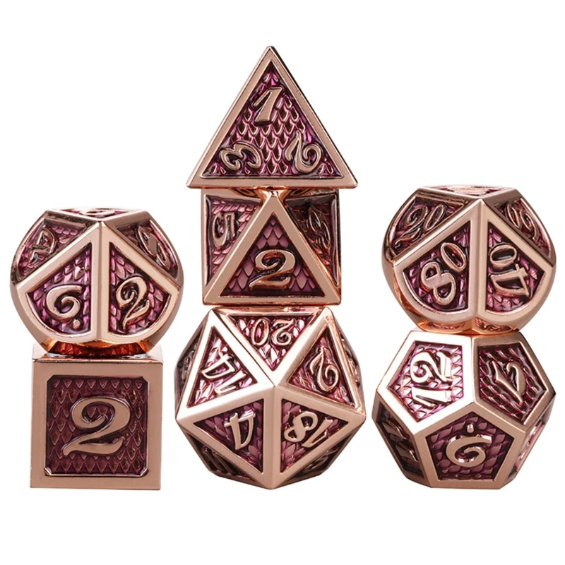 I8F4 7Pcs Antique Metal Polyhedral Dice DND RPG MTG Role Playing Game With Bag 