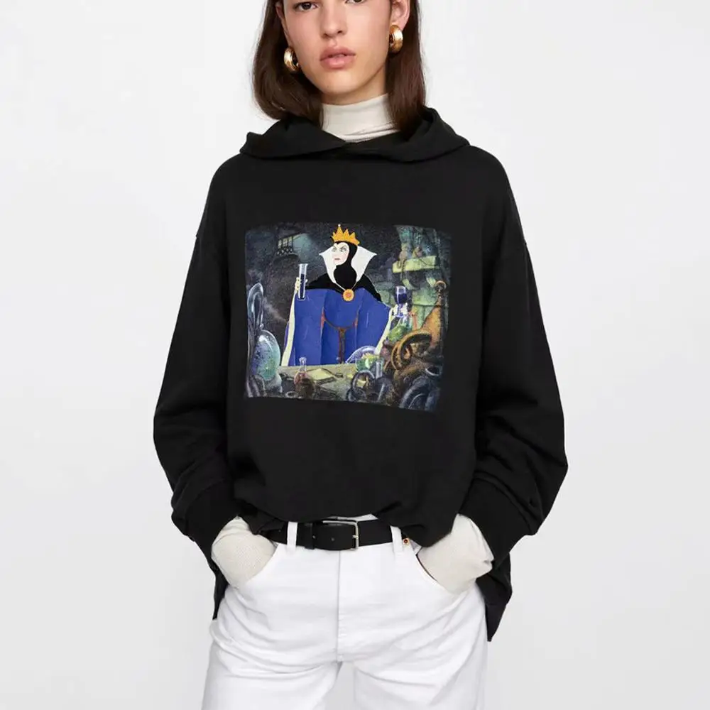 

Snow White print large size hooded sweater European and American style loose long sleeve ladies autumn and winter wild models