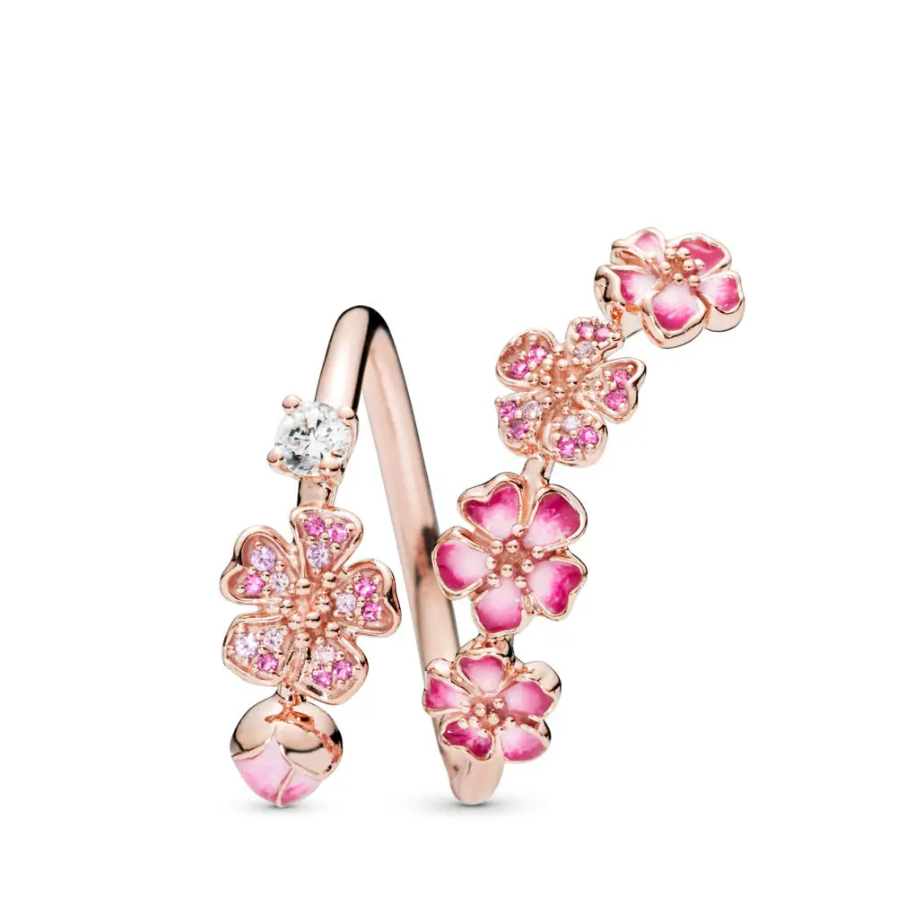 

High Quality Version 100% 925 Silver Creative New Blooming Peach Branch Ring