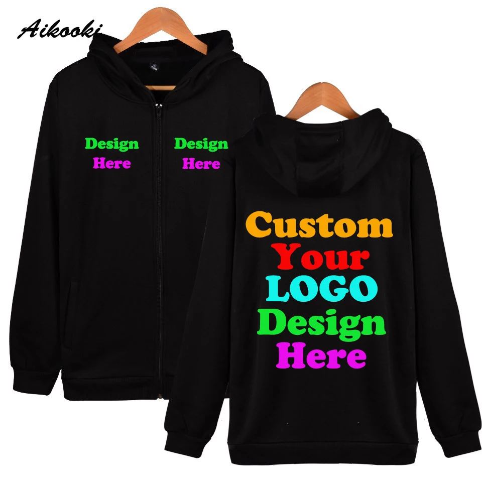 Custom Zipper Hoodies Logo Text Men/women Personalized Customize Zip Up ...