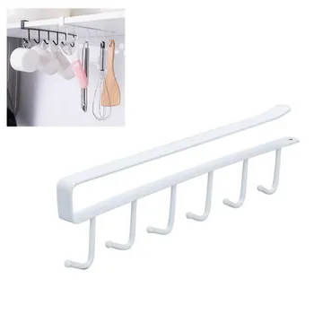 

6 Hooks Kitchen Cupboard Storage Rack Hanger Nail-free Storage Hook Holder Tissue Shelf Hanging Home Supplies Organizer