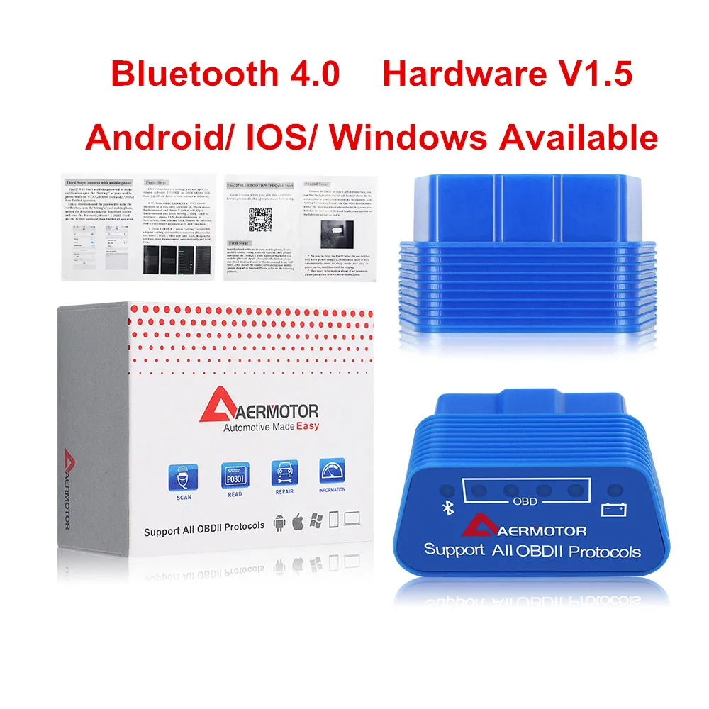 AERMOTOR Bluetooth 4,0 ELM327 1,5 автоматический диагностический сканер ELM 327 OBDII V1.5 IOS Android интерфейс для OBD II протокол автомобиля - Цвет: BT 4.0 HW V1.5
