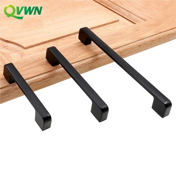 QVWN American Style Black Cabinet Handles Solid Aluminum Alloy Kitchen Cupboard Pull Drawer Knobs Furniture Handle Hardware