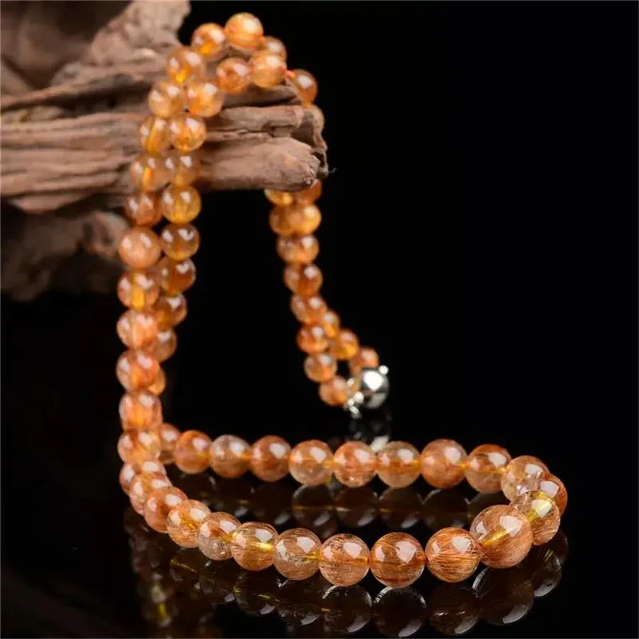 

Natural Copper Hair Rutilated Quartz Gems Round Beads Necklace 5-9mm AAAAAA